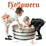 cartoon of kids bobbing for apples