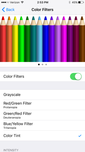 color filters ios 10