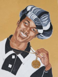 painting of Ray in 1972 wearing gold medal