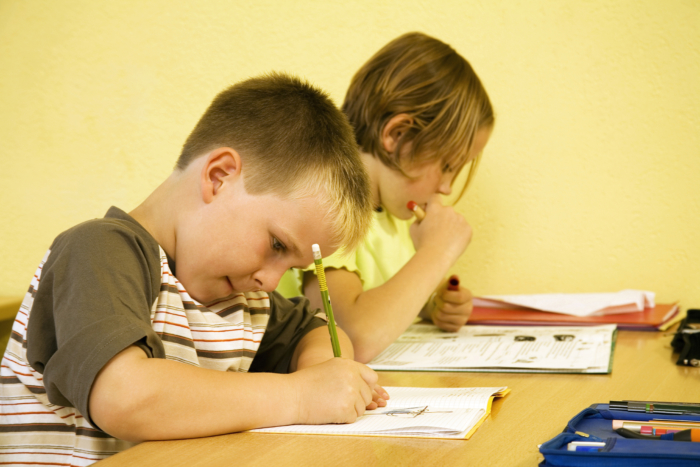 Two students in classroom