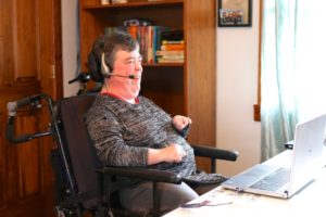 Stephanie working at her desk