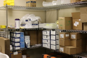 hospital supplies on shelves