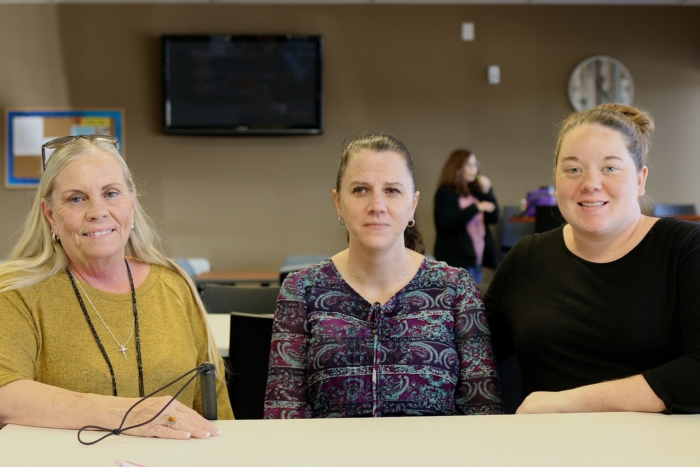 Belva, Kristy, and Liz sitting at table