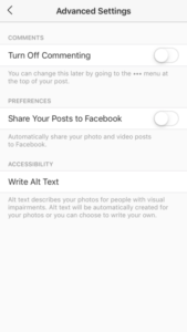 instagram advanced settings page