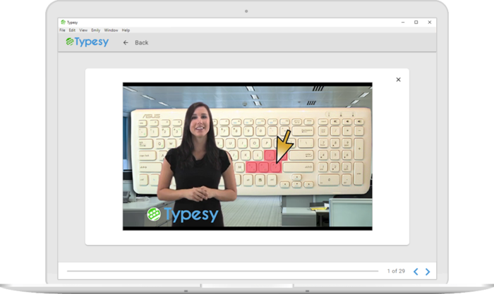 Typesy typing software showing personal coaching video