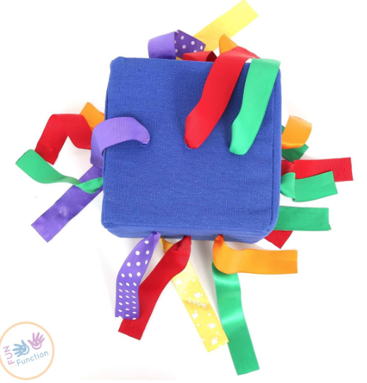 ribbon push and pull cube toy from fun and function