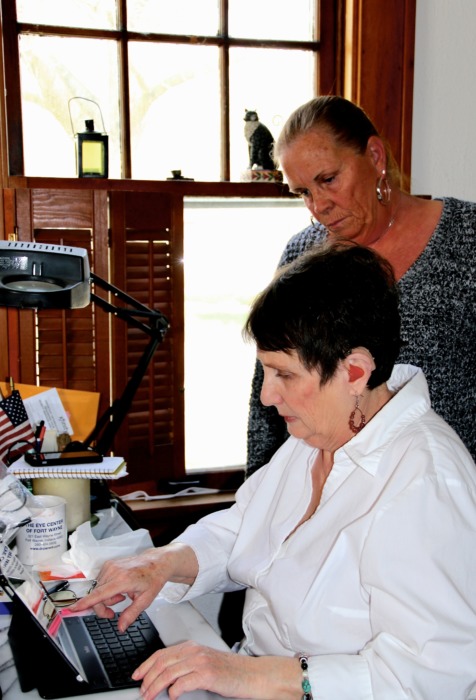 Woman using distance communication equipment