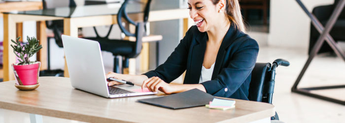 A woman attending a virtual meeting