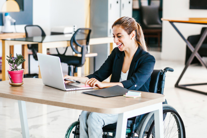 A woman attending a virtual meeting