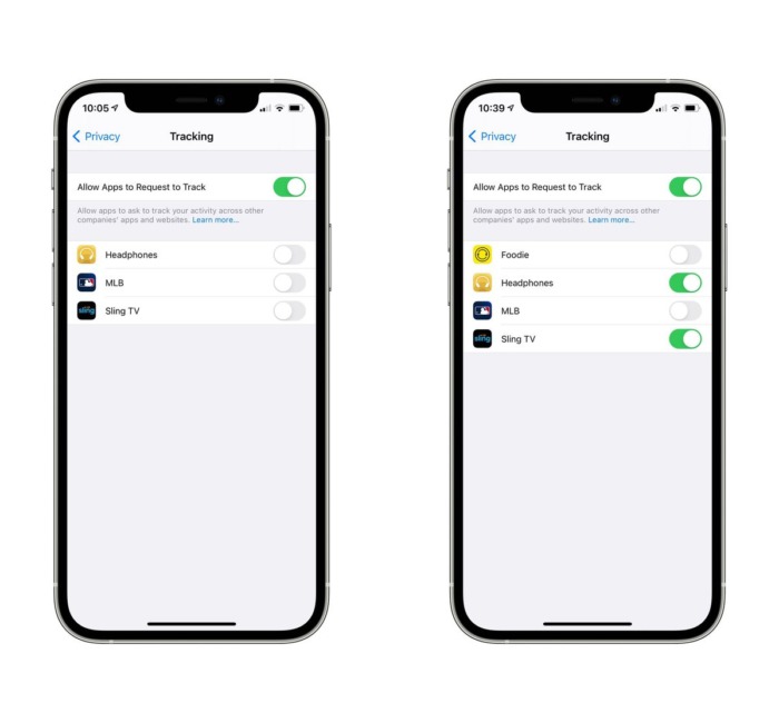 screenshot of app tracking on iOS14