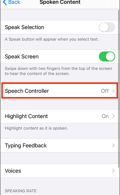 screen shot of Speech Controller
