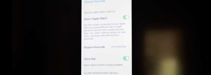 screenshot of face id & passcode settings