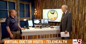 Virtual Telehealth Accessibility promo image with Brian Norton talking with Randy Ollis from WISH TV