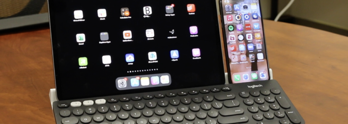 logitech k780 keyboard with iPad and IPhone on it