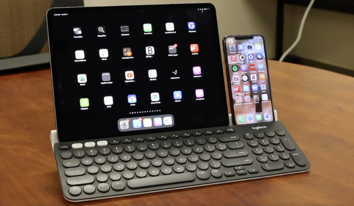 logitech k780 keyboard with iPad and IPhone on it