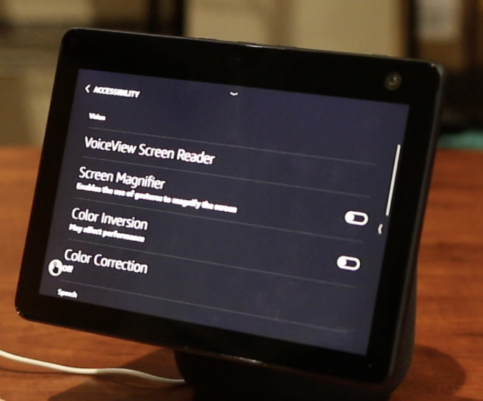 screen shot of VoiceView Screen Reader setting in accessibility features on Echo Show