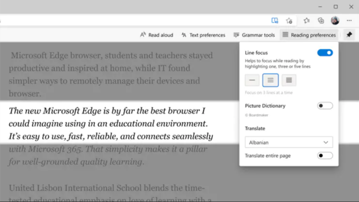 Microsoft Edge Immersive Reader