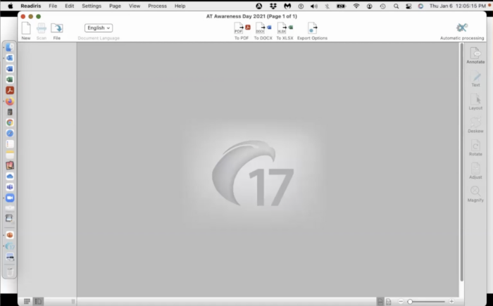 screenshot or Readiris Pro 17 software