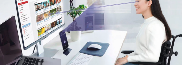 Woman looking at monitor with Eyeware