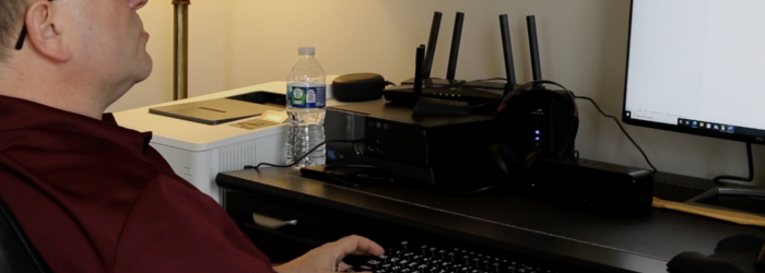 screenshot of Dave Brodzinski at his desk using JAWS computer software