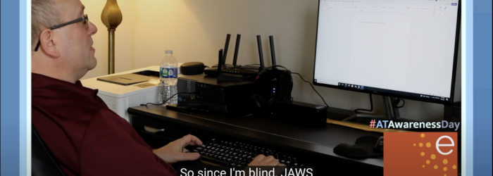 screenshot of Dave Brodzinski showing JAWS screen reader at his desk