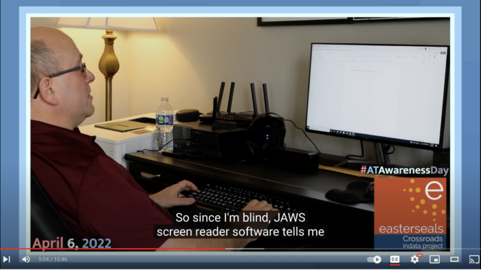 screenshot of Dave Brodzinski showing JAWS screen reader at his desk