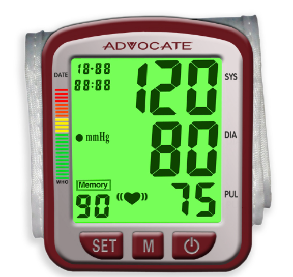 advocate wrist blood pressure monitor backlit green