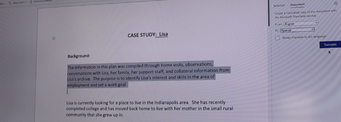 Screenshot of Microsoft Translator translating a Word document