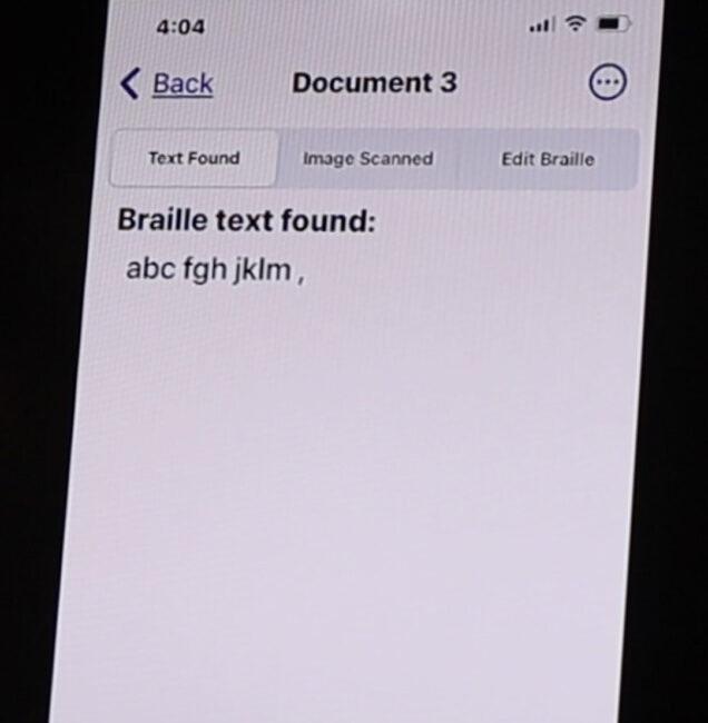 screenshot of Braille Scan App