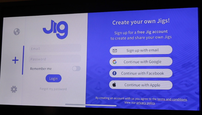 Screenshot of JigSpace login page