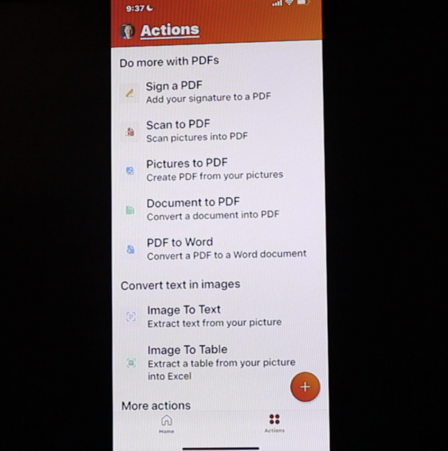 screenshot of office app on large monitor