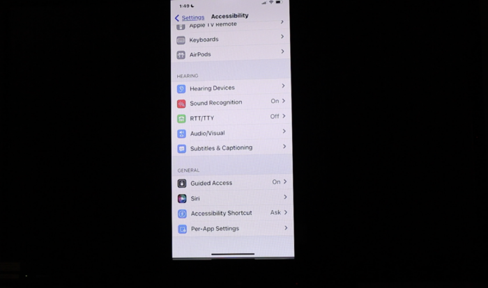 screeshot of iPhone on screen in accessibility features
