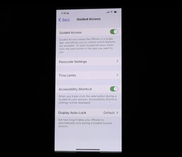 screenshot of guided access menu on iPhone