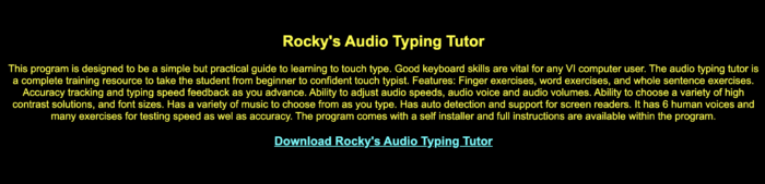 Screenshot of Rocky's Typing Tutor website