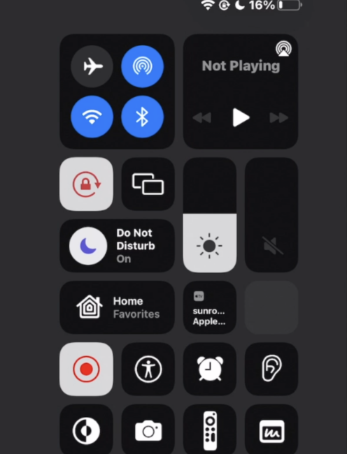 screenshot of iOS control center on an iPad