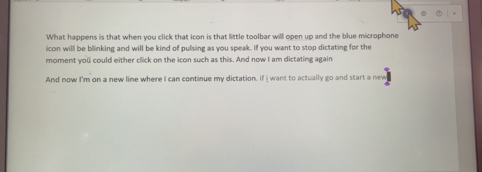 screenshot of Dictate in Office 365 on laptop
