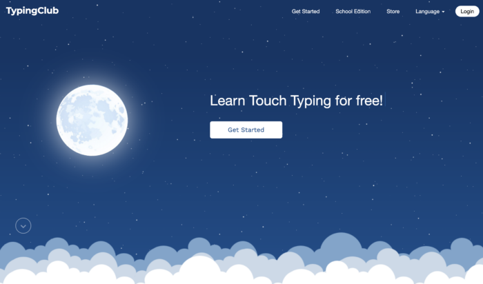 Screenshot of TypingClub homepage