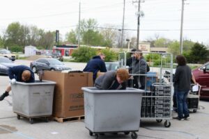 computers being sorted at Easterseals Crossroads to go to Technology Recyclers