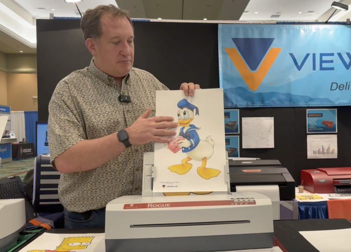 screenshot of Dan Gardner show a printed Daffy Duck on the ViewPlus Rogue