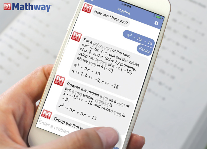 mathway app algebra example on phone