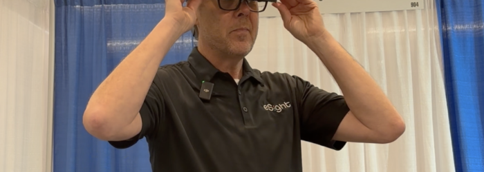 screenshot of Roland Mattern, Director of Marketing at eSight demonstrating the eSight glasses