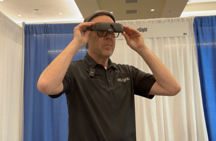 screenshot of Roland Mattern, Director of Marketing at eSight demonstrating the eSight glasses