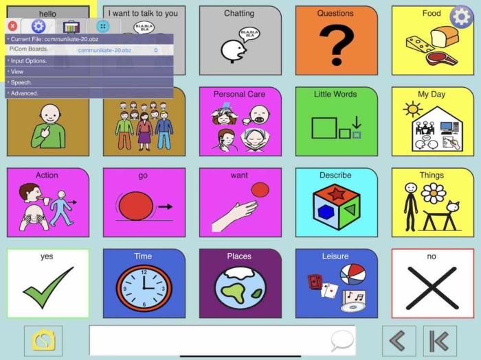 screenshot of PiCom Communicator for AAC