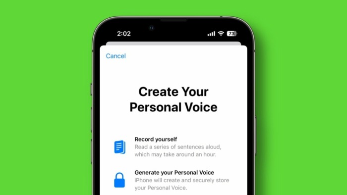 iPhone with Personal Voice displayed